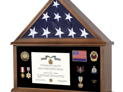 New in packaging large Solid Wood Military Flag Display Case Shadow Box for 5'x9.5' Flag Medals & Certificates