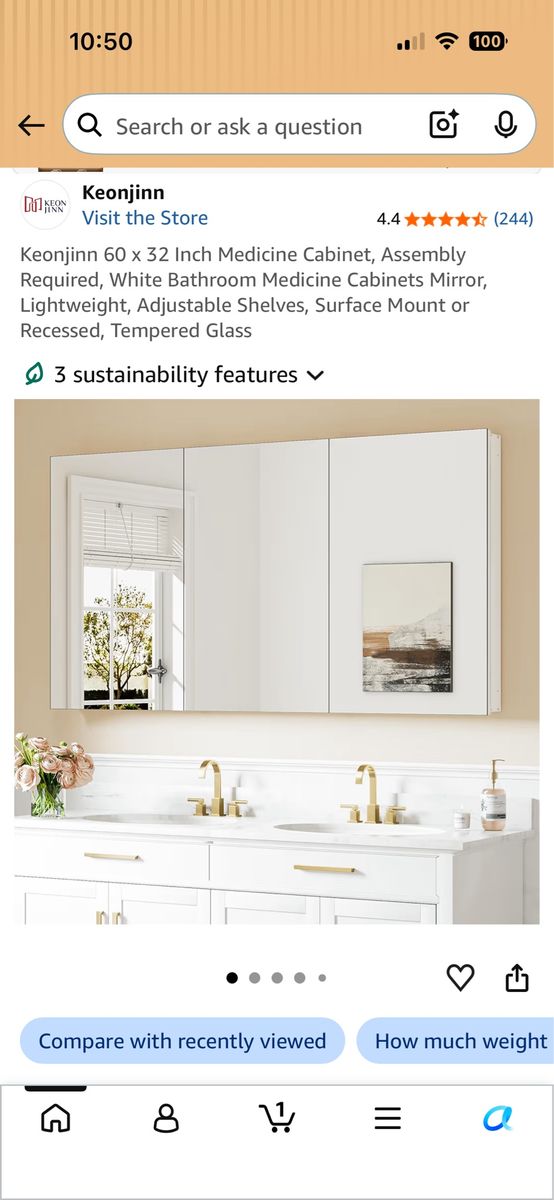 Keonjinn 60"x32" White Bathroom Medicine Cabinet Mirror - Surface Mount/Recessed, Adjustable Shelves