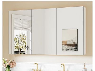Keonjinn 60"x32" White Bathroom Medicine Cabinet Mirror - Surface Mount/Recessed, Adjustable Shelves