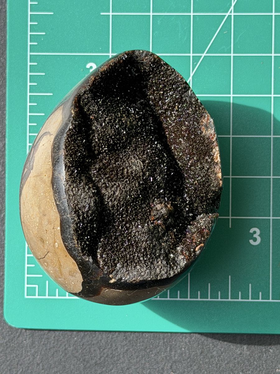 Septarian Nodule Geode Egg Shaped Polished Half, Calcite Crystal Mineral Specimen