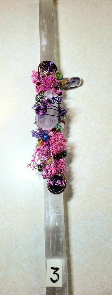 Selenite Charging Stick with Crystal and Amethyst-