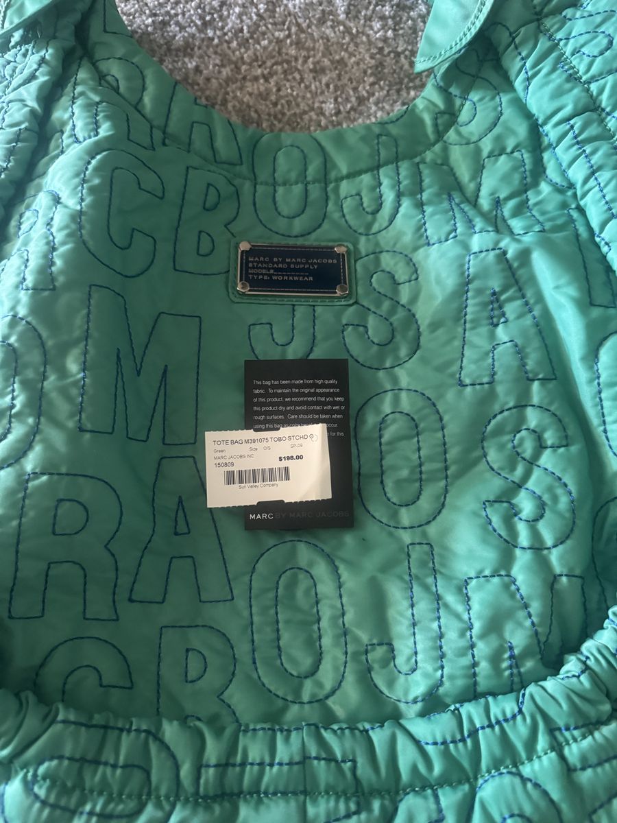 Marc by Marc Jacobs Quilted Tote Bag Green Stitched Logo New with Tags