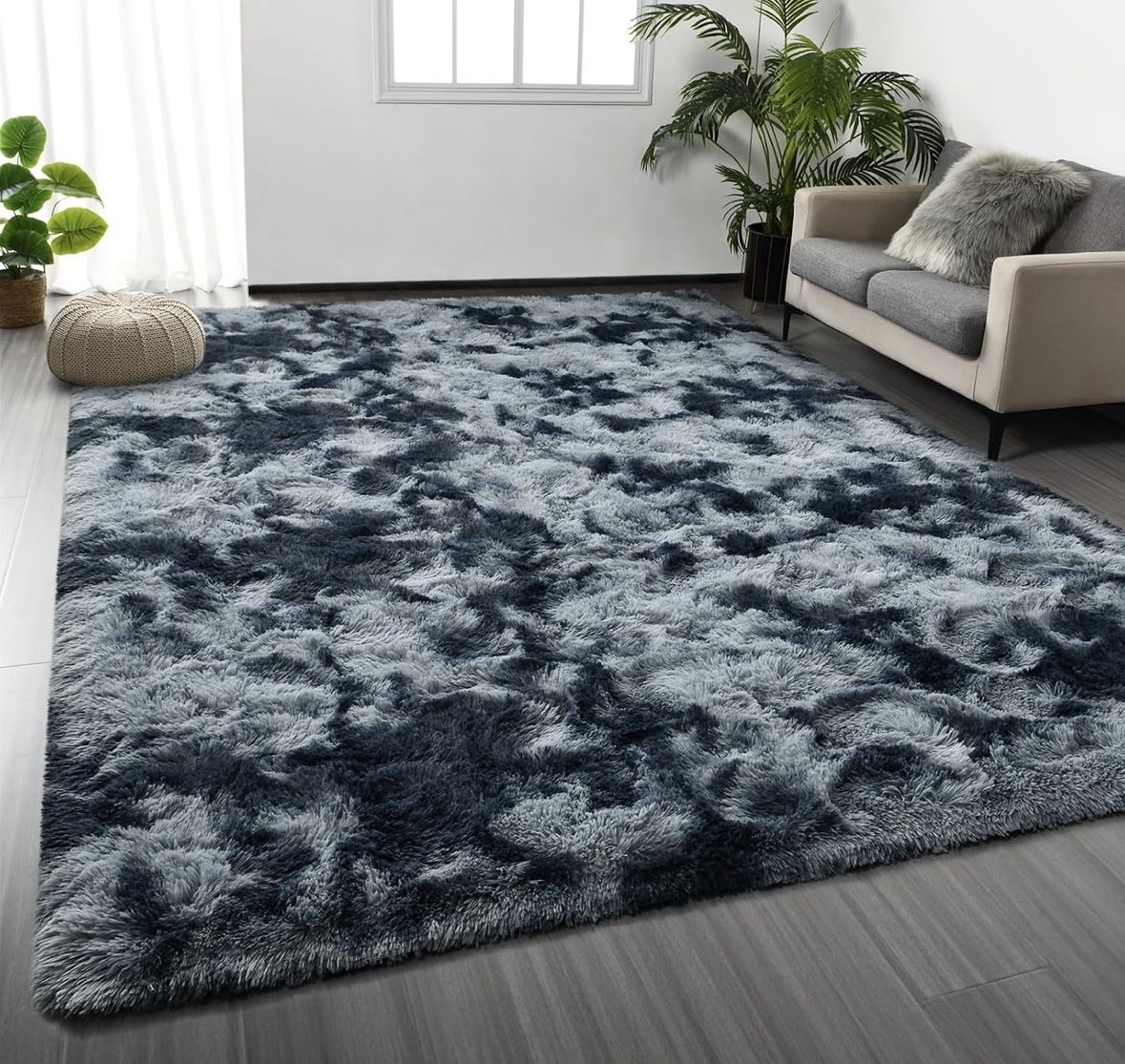 6’x9’ Modern Plush Shag Area Rug - Fluffy Grey Non-Slip Accent Carpet