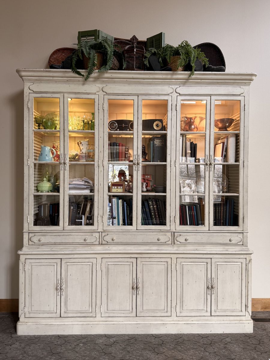 Large Vintage China Cabinet/Hutch--Lighted Display, Adjustable Shelves, Drawers