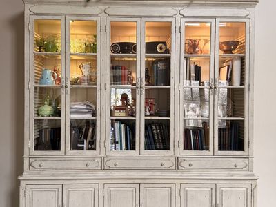 Large Vintage China Cabinet/Hutch--Lighted Display, Adjustable Shelves, Drawers