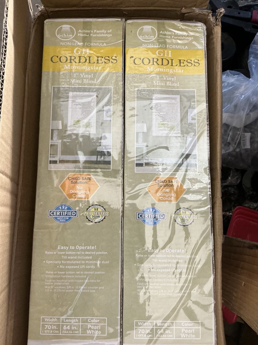 4- New Achim GII Cordless 70” x 64” Pearl White Vinyl Mini Blinds