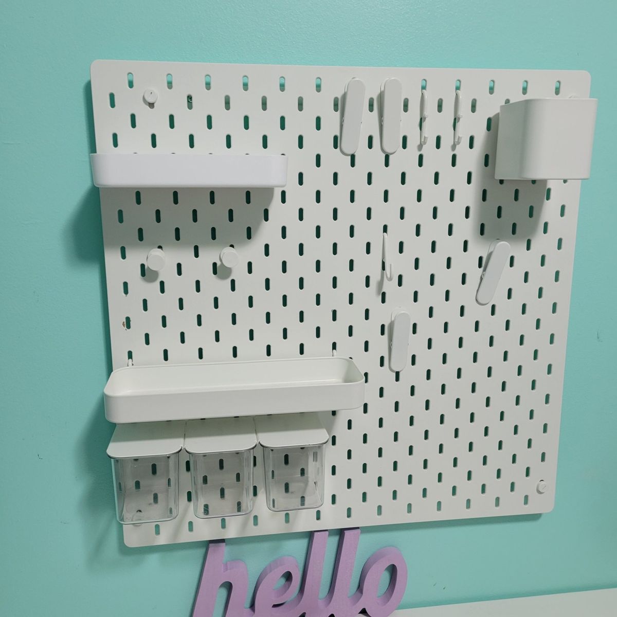 IKEA SKÅDIS White Pegboard Set with Shelves, Hooks, and Storage Containers