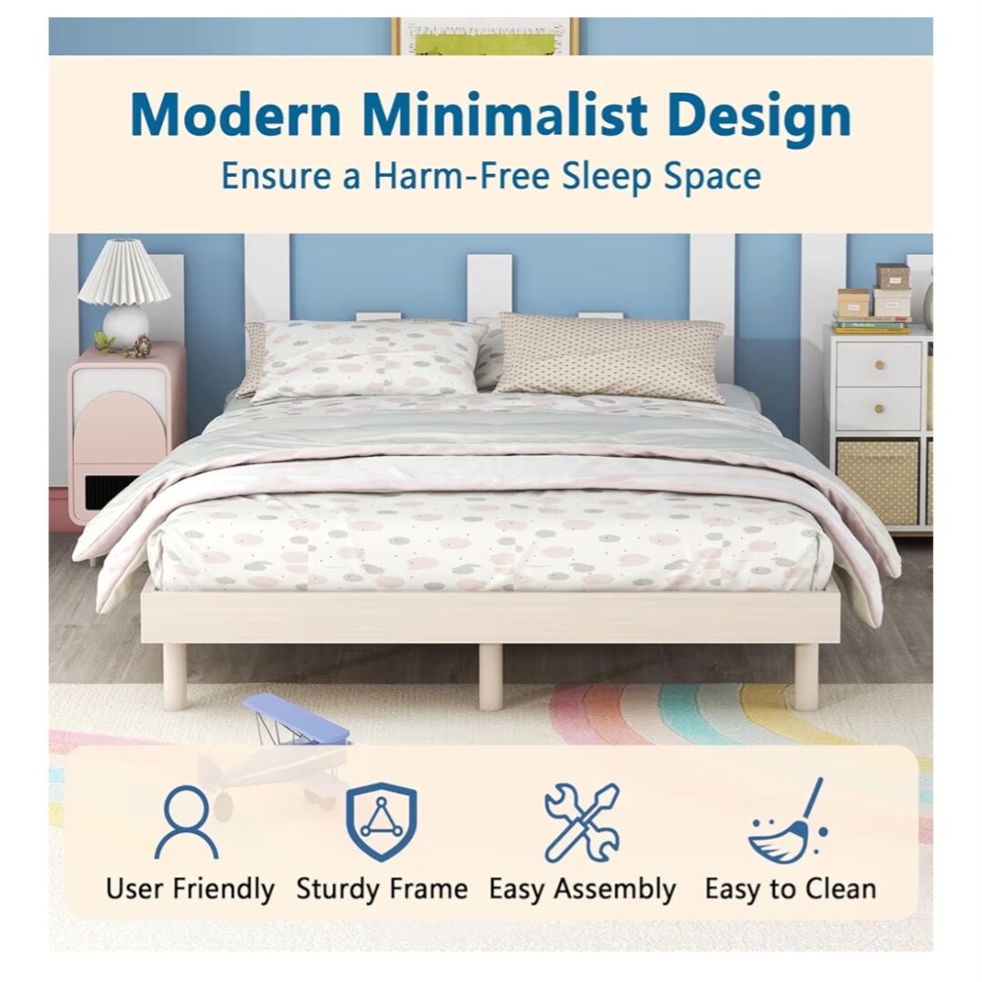 NEW Dolonm Full Size Floating Bed Frame White-washed