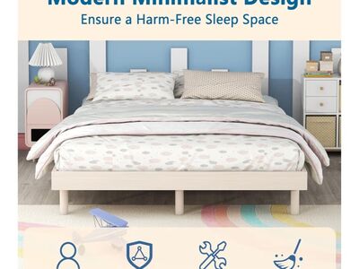 NEW Dolonm Full Size Floating Bed Frame White-washed