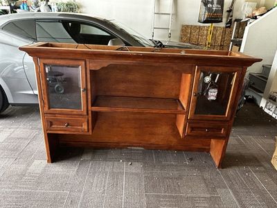 Cherry Wood Desk Hutch with Glass Doors and Shelving