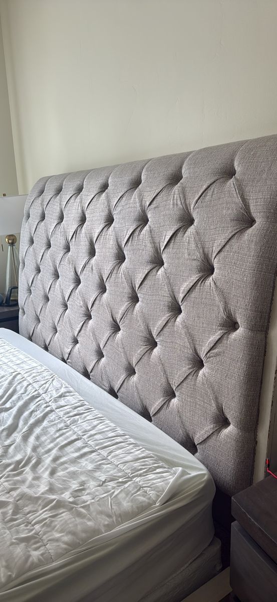 Tufted Grey Upholstered King Size Bed Frame with Headboard & Footboard