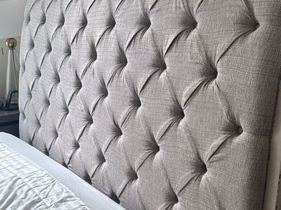 Tufted Grey Upholstered King Size Bed Frame with Headboard & Footboard