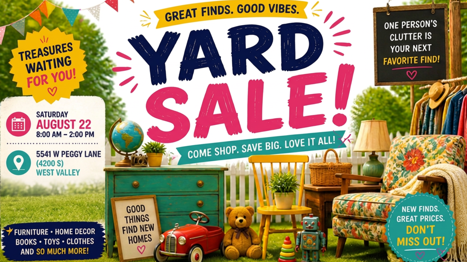 Yard Sale Event - Furniture, Home Decor, Books, Crafts & More