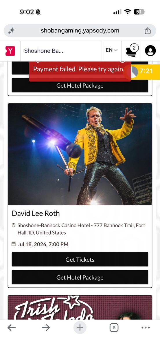 2 for $100-David Lee Roth Concert Ticket - Platinum Seating at Shoshone-Bannock Casino Hotel (July 18, 2026)