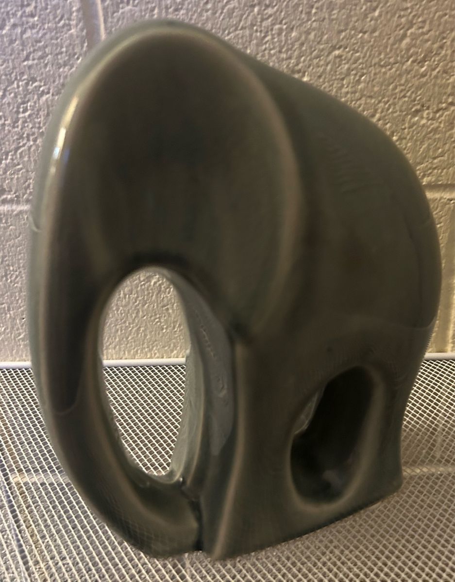 Vintage mid-century modern ceramic 8 inch sculpture abstract elephant glossy gray-green glaze. Cash Only Please