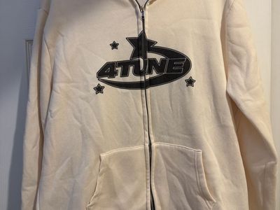 4Tune Cream Full Zip Hoodie with Graphic Print - Size XL but fits like Large