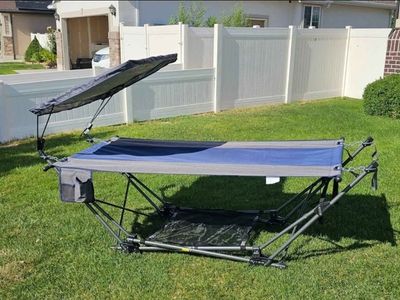 New Folding Camping Cot with Sun Canopy – Portable Outdoor Bed #413