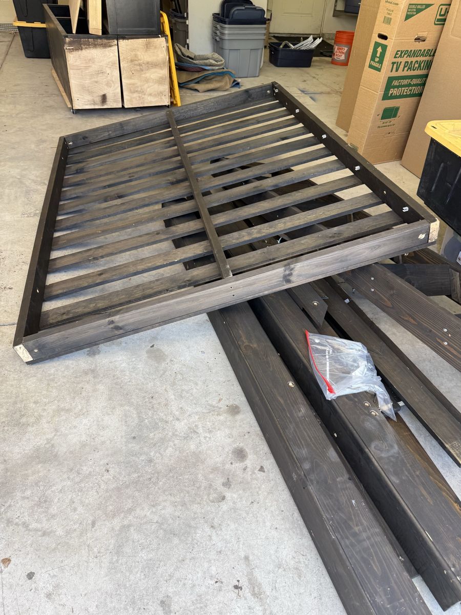 Dark Wood Bunk Bed Frame with Ladder and Slats