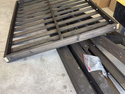 Dark Wood Bunk Bed Frame with Ladder and Slats