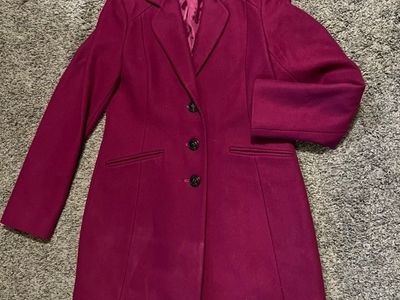 DKNY Women's Magenta Wool Blend Single-Breasted Trench Coat Size 4