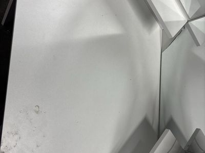 White Corner Vanity Desk with Tri-Fold Mirror and Drawers