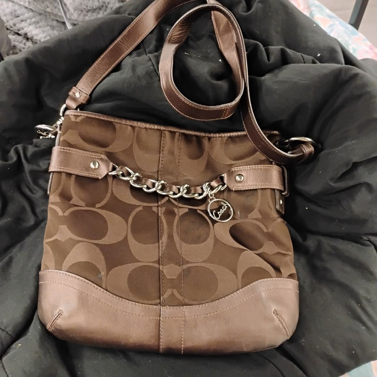 coach cross body shoulder bag dark brown