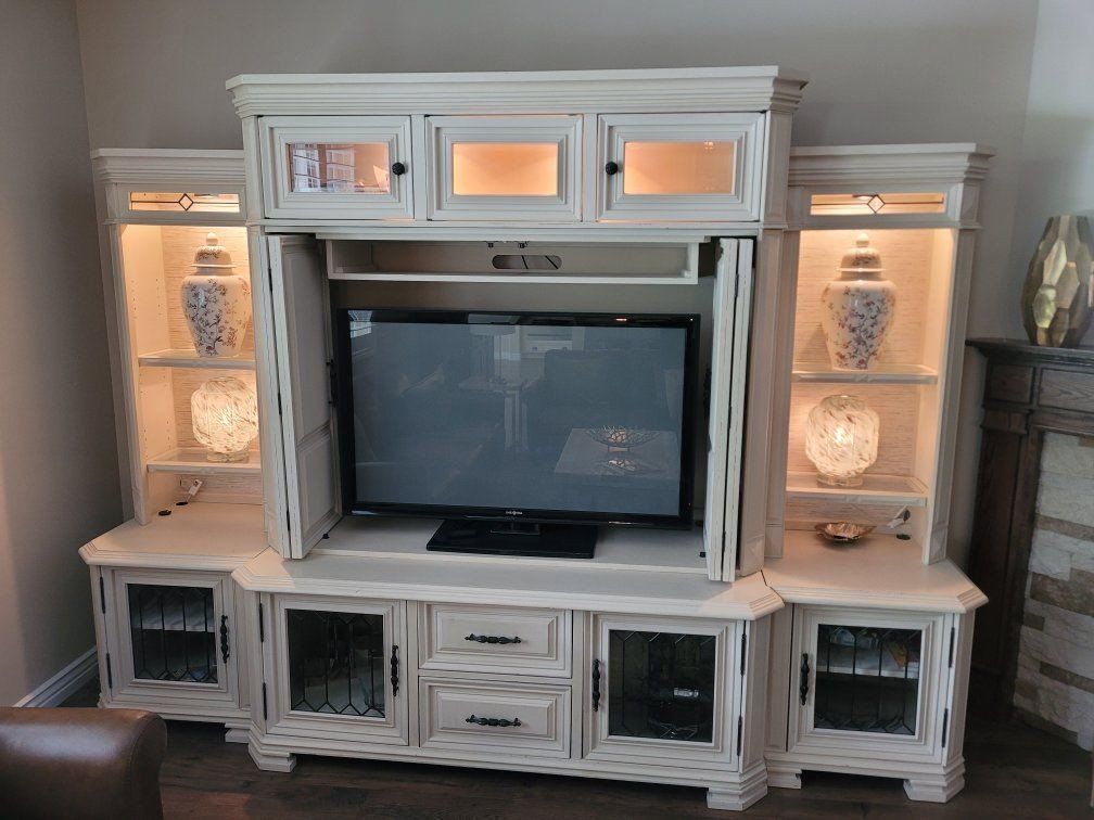 Custom Chalk-Painted Lighted Entertainment Center (7-Piece Modular)