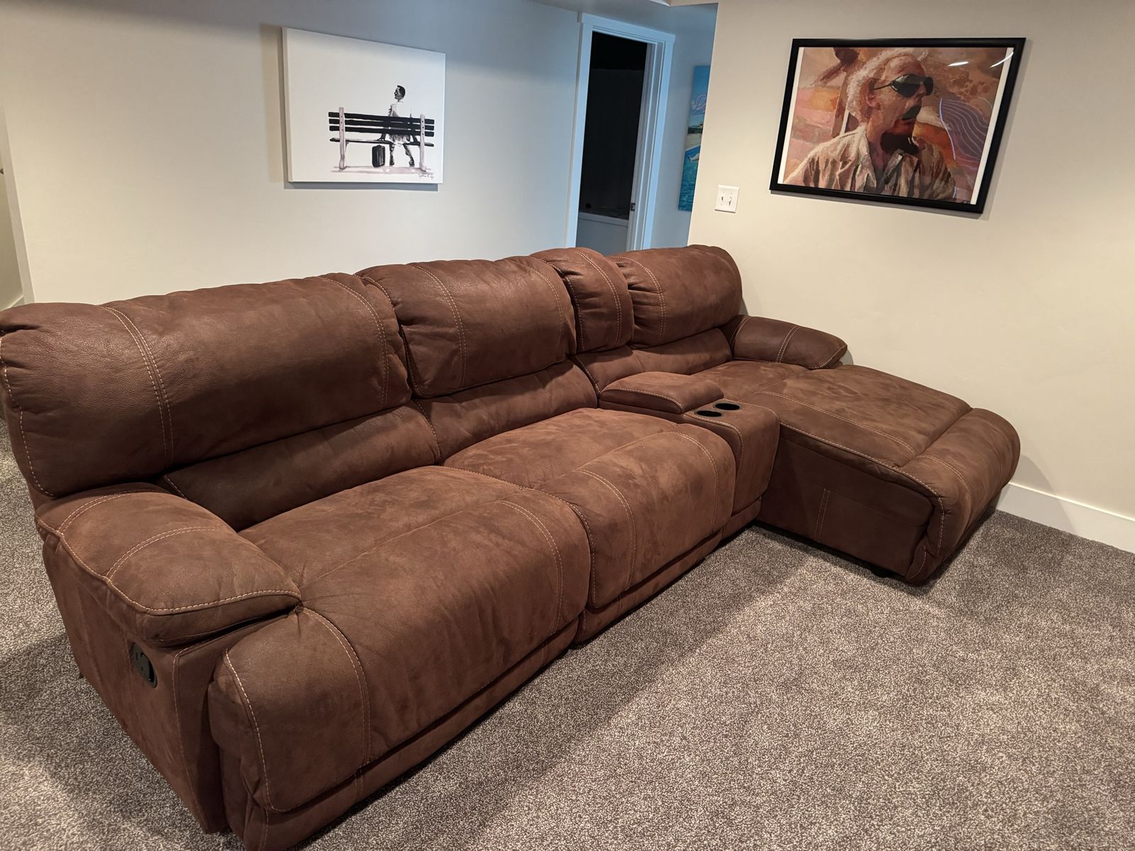 4 piece Reclining Sectional Sofa with Chaise and charging console
