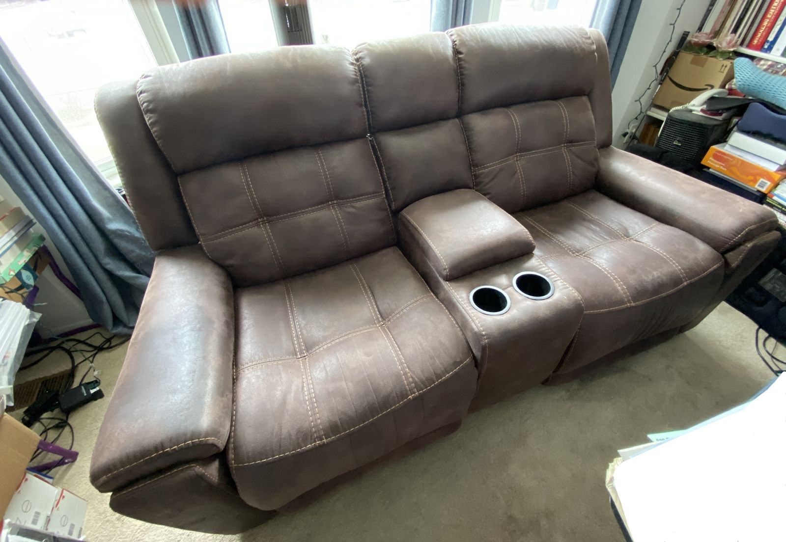 2 Seat Leather Power Reclining Couch - Lightly Used