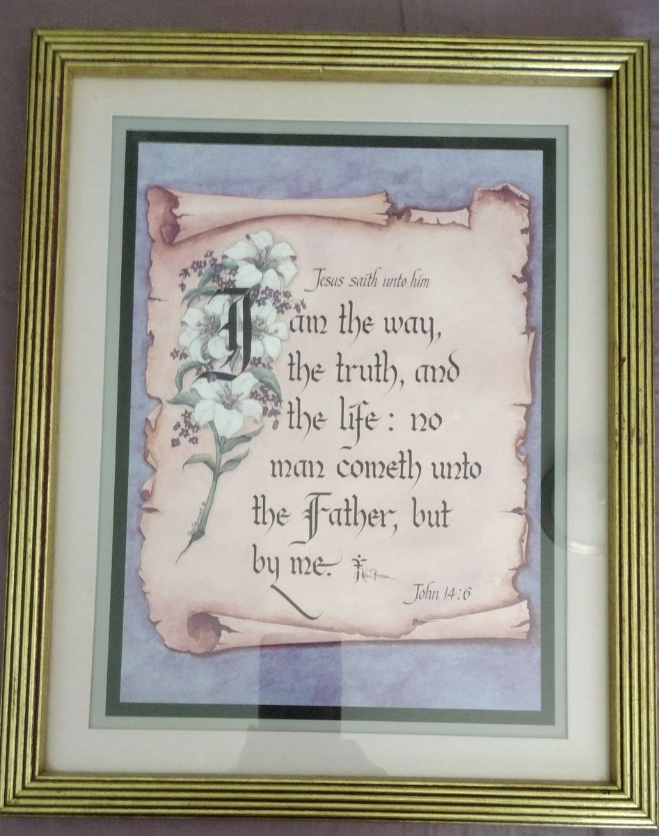 Home Interiors & Gifts Framed John 14:6 Bible Verse Scripture Art Gold Frame Wall Decor