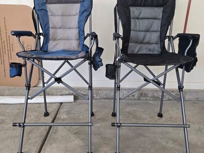 Set of 2 Tall Folding Director Camping Chairs with Footrests & Cup Holders