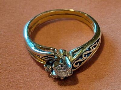 14K Gold Diamond Engagement Ring with Black Enamel Detail