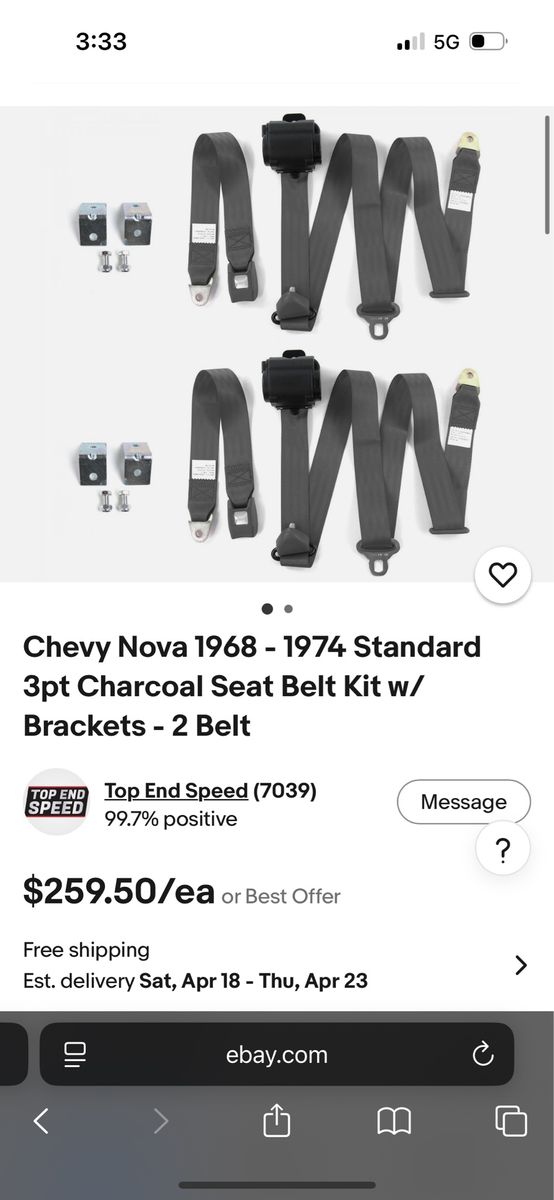 Chevy Nova Seatbelts