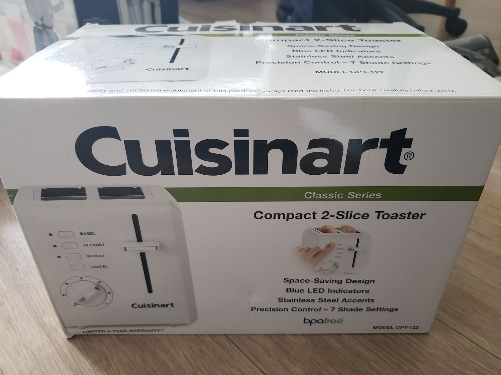Cuisinart Classic Series Compact 2-Slice Toaster CPT-122 - White, 7 Shade Settings, LED Indicators