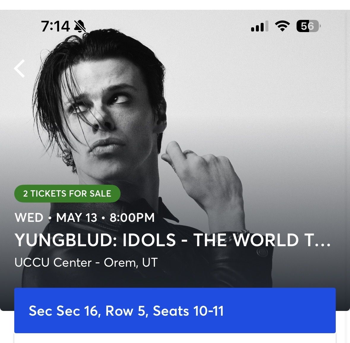 2 Yungblud: Idols - The World Tour Tickets - May 13, 2026 - UCCU Center Orem, UT Sec 16, Row 5