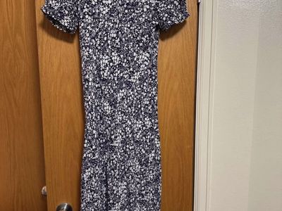 A New Day Floral Short Sleeve Midi Dress Navy White Size XS
