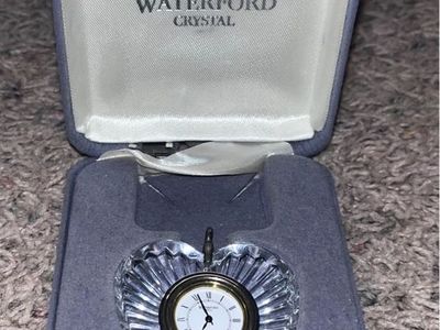 Waterford Crystal Heart Shape Miniature Clock Pendant with Box