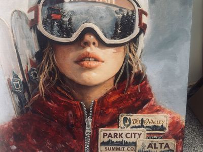 Original and embellished ski Utah painting 36 x 36 Painting Ogden Valley Snowbasin