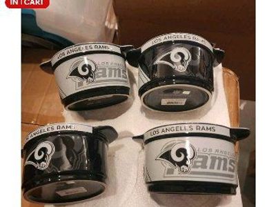NFL Los Angeles Rams Ceramic Chili/Soup Bowls - Set of 4, Black & White Logo Collectible