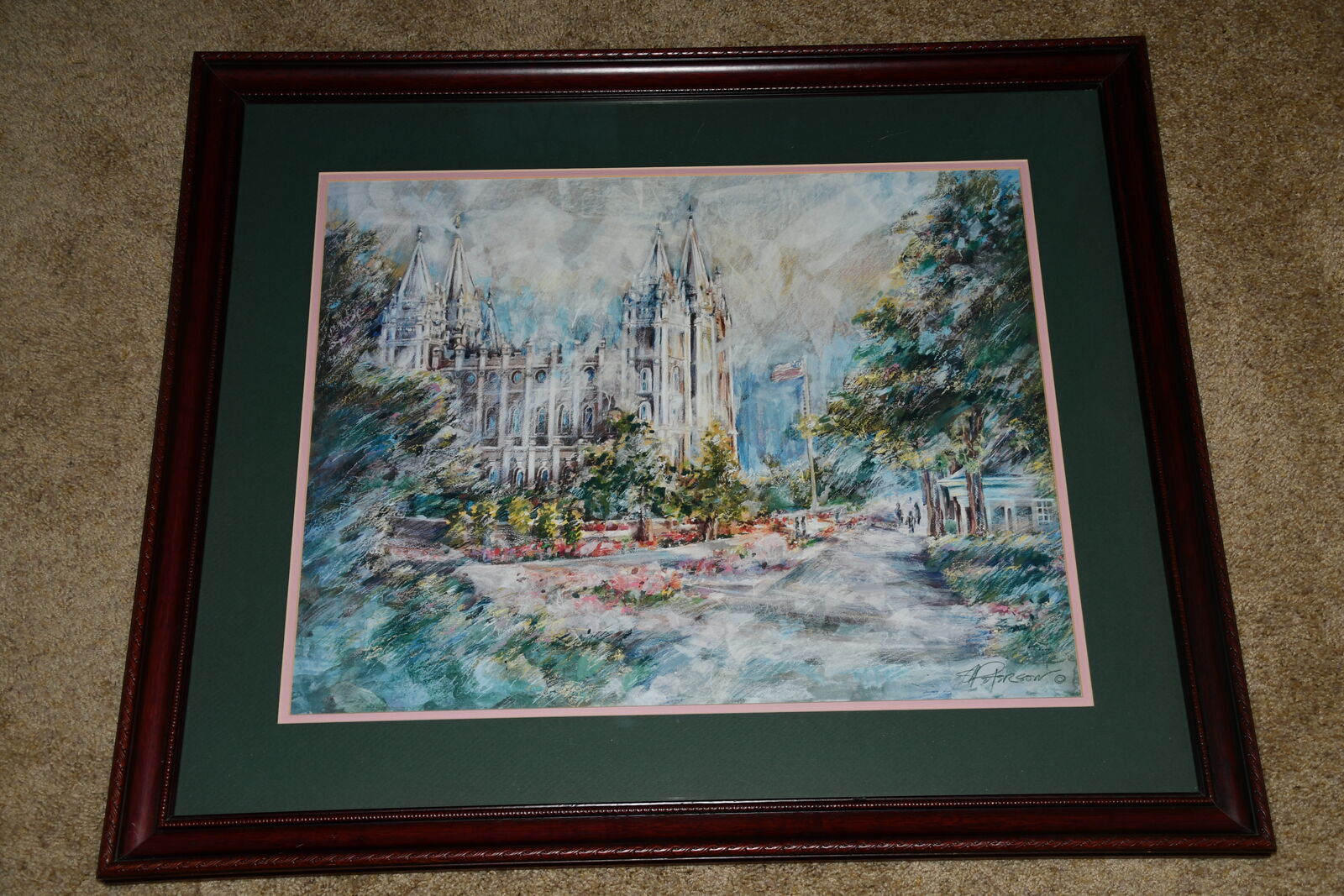 BEAUTIFUL SALT LAKE TEMPLE PICTURE ~ PETERSON ~ 26" x 31" FRAMED