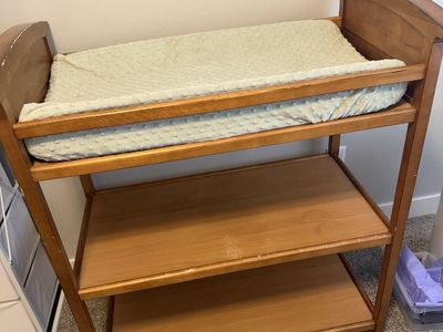 Wooden Baby Changing Table with Storage Shelves and Pad