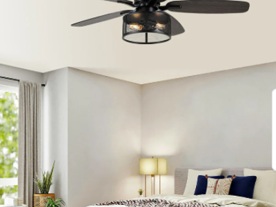 56 Inch Ceiling Fan with Caged Light and Plywood Blades