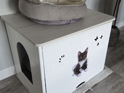 Cat Litter Box Enclosure Hidden Cabinet Pet House with Reversible Top, White