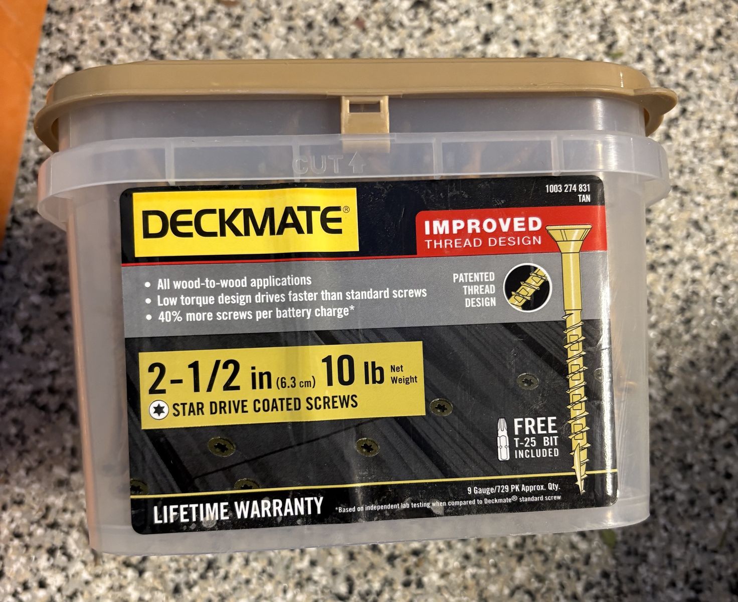 NEW: DECKMATE 2-1/2 in. 10 lb Star Drive Coated Wood Screws, Tan, T-25 Bit Included  (2 new tubs available)