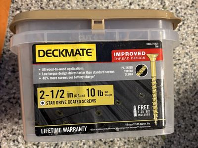 NEW: DECKMATE 2-1/2 in. 10 lb Star Drive Coated Wood Screws, Tan, T-25 Bit Included (2 new tubs available)