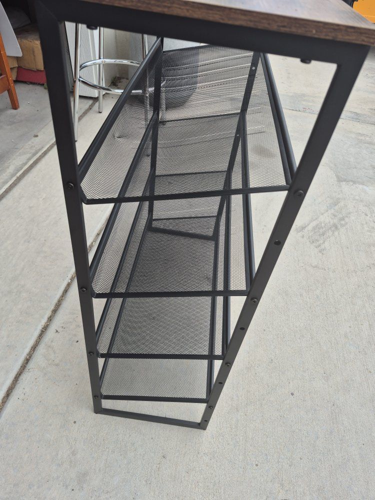 Industrial Style 5-Tier Shoe Rack / Storage Shelf with Wood Top & Metal Mesh Shelves