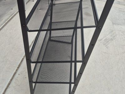 Industrial Style 5-Tier Shoe Rack / Storage Shelf with Wood Top & Metal Mesh Shelves