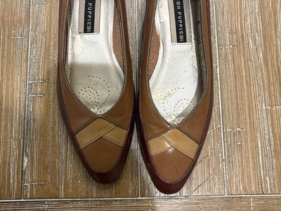 Hush Puppies Women's Vintage Brown Leather Low Block Heel Pumps Size 7