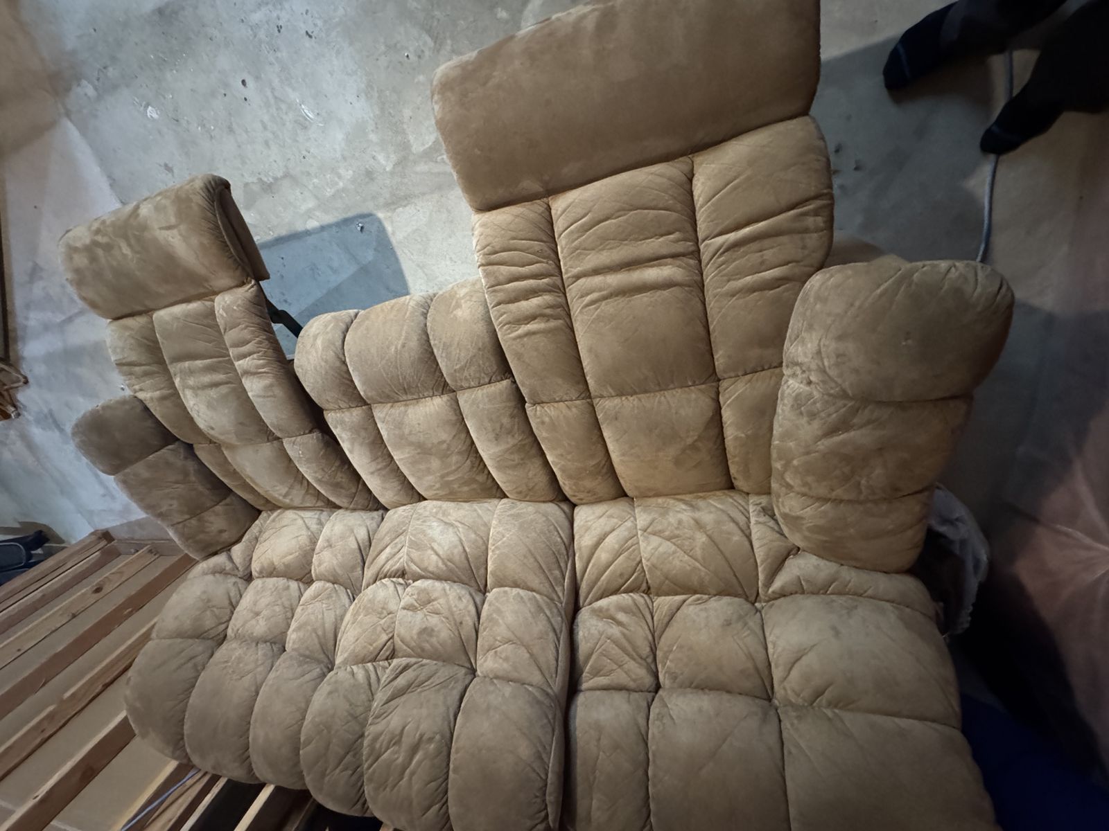 Used Beige Microfiber Lazy Boy Reclining Sofa - Comfortable Tufted Design