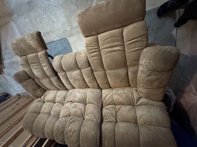 Used Beige Microfiber Lazy Boy Reclining Sofa - Comfortable Tufted Design